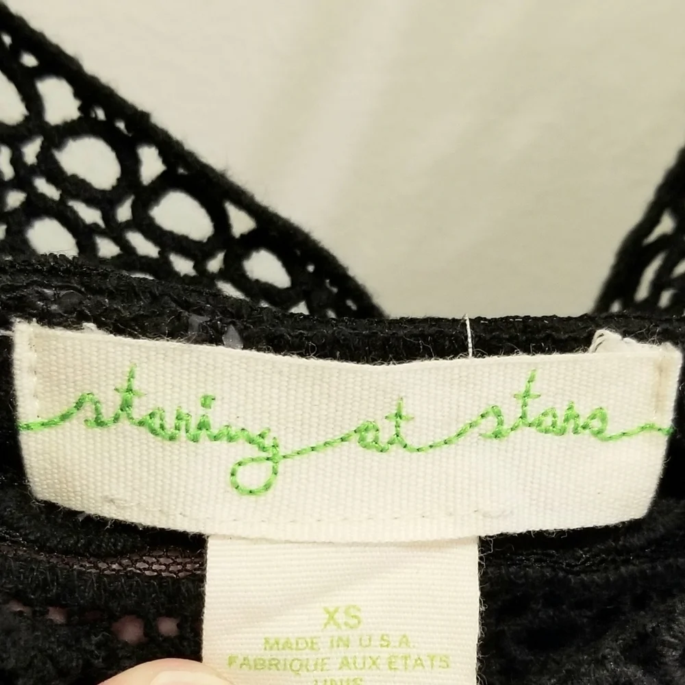 Anthropologie black crochet trim crop top Staring at Stars
